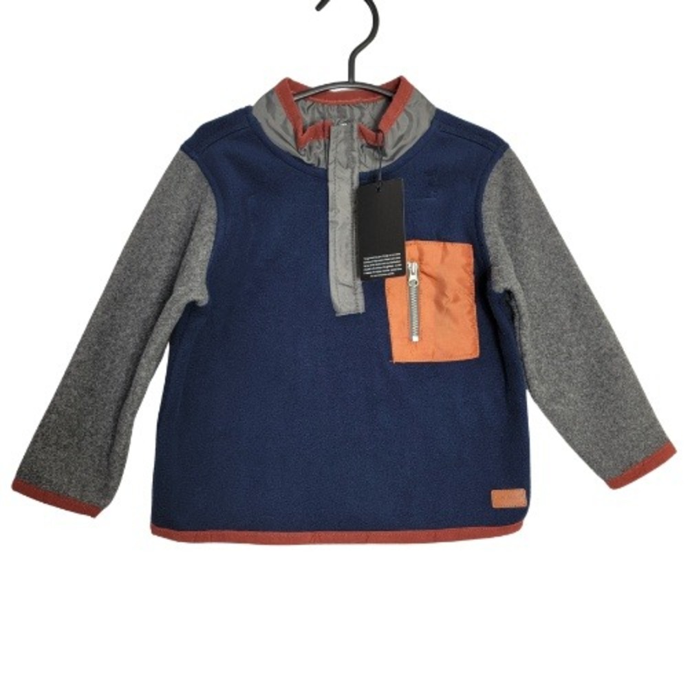 7 For‎ All Mankind Kids Navy Blue Gray Fleece 1/4 Zip Pullover Jacket 18M NWT